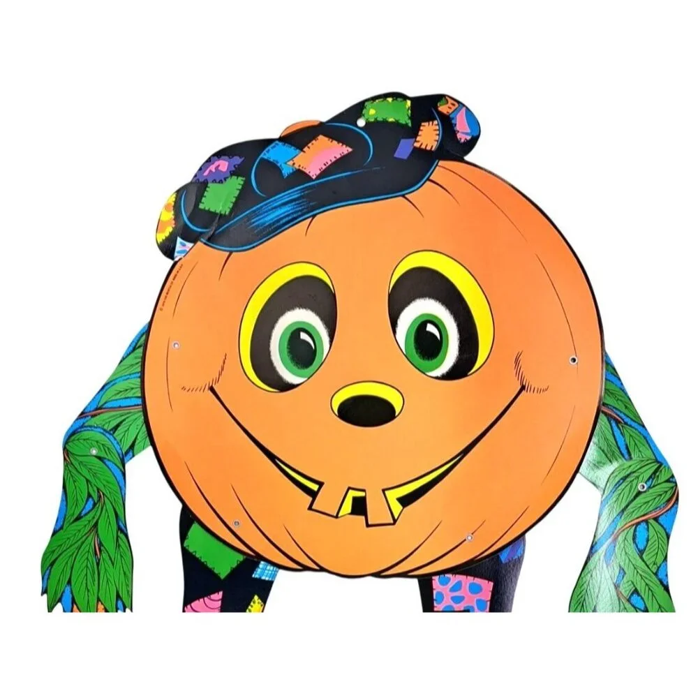 Vintage Beistle Pumpkin Halloween Decoration Hippie Jointed Diecut Glowing 1976